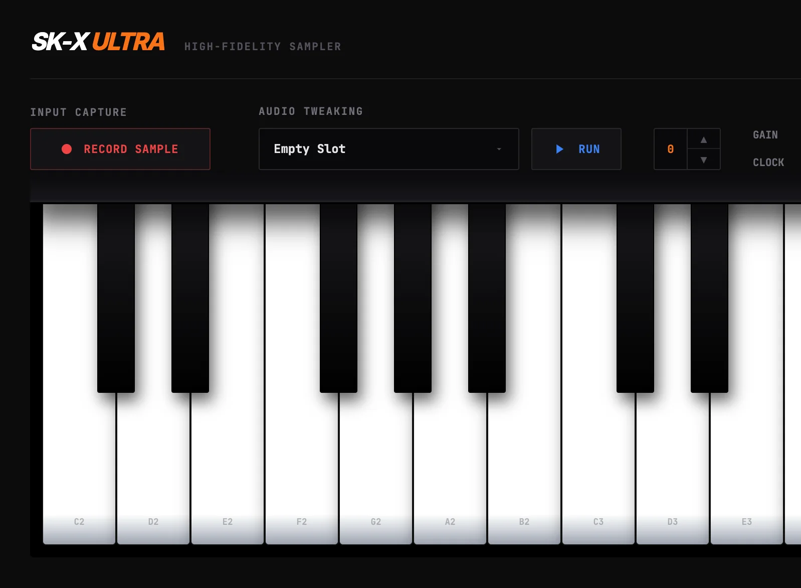 Screenshot of Voice Keyboard: Voice sampler and synthesizer. Record your voice and play it on a keyboard with ABC notation sequencing — create vocal music and sample-based compositions.