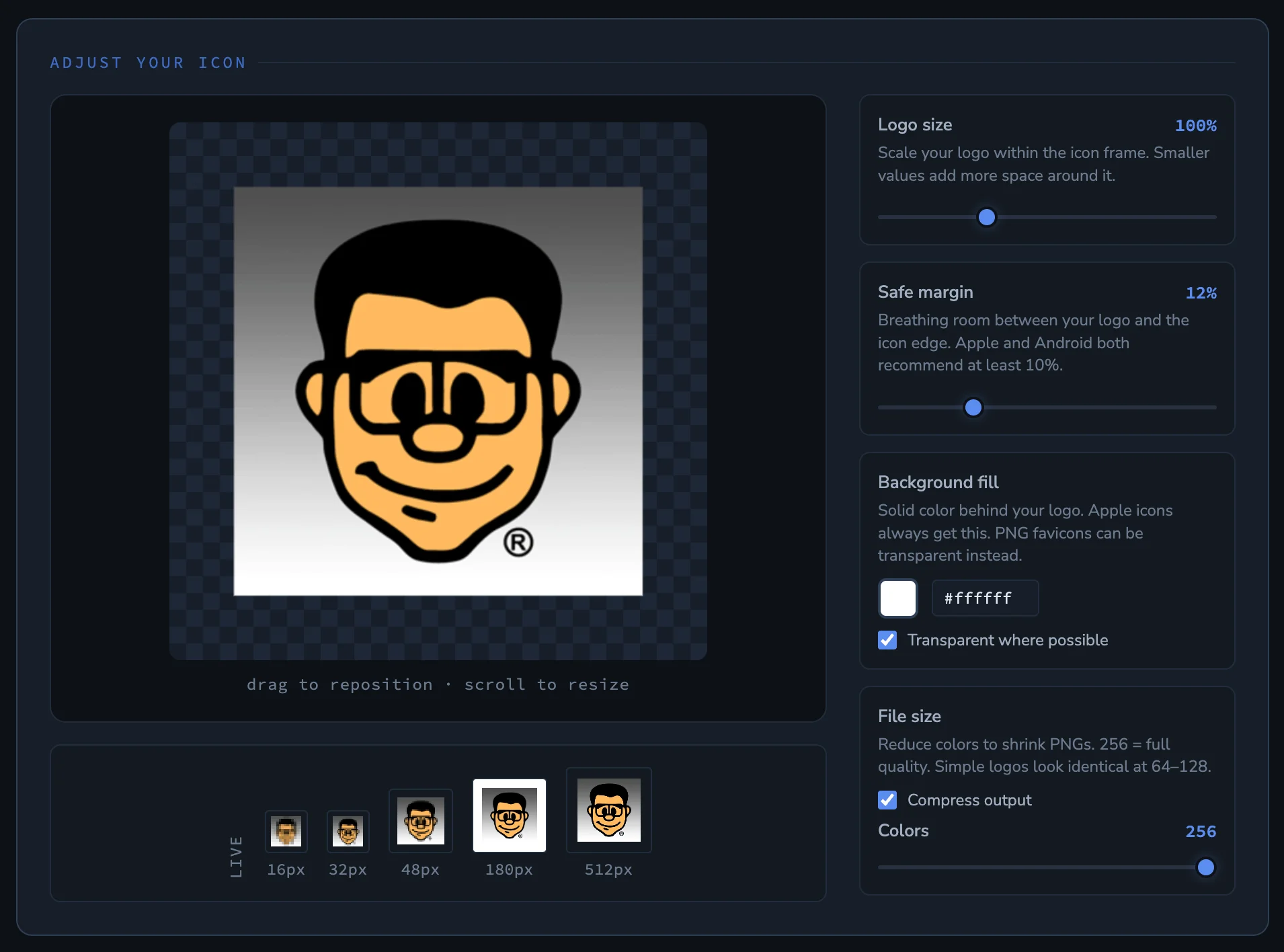 Screenshot of Website Workshop: Favicon and PWA manifest generator. Create Apple touch icons, social meta tags, and app manifests from one logo — a free alternative to RealFaviconGenerator.