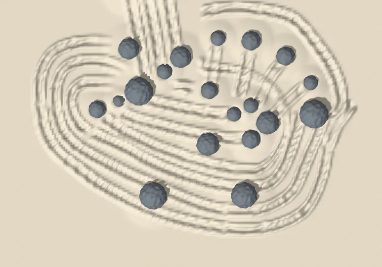 Screenshot of Zen Garden: Japanese zen garden creator. Design dry rock and sand landscapes with raking patterns — a digital karesansui sandbox for meditation and relaxation.